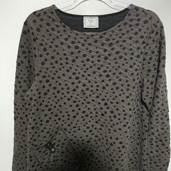 Chalet et Ceci Midi Dress Polka Dot Grey Black Textured Cotton Blend Lagenlook M - Picture 3 of 8